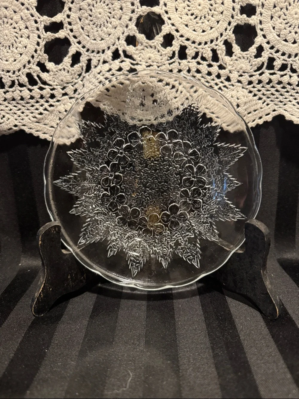Two Pressed Clear Glass Plates with Floral Design